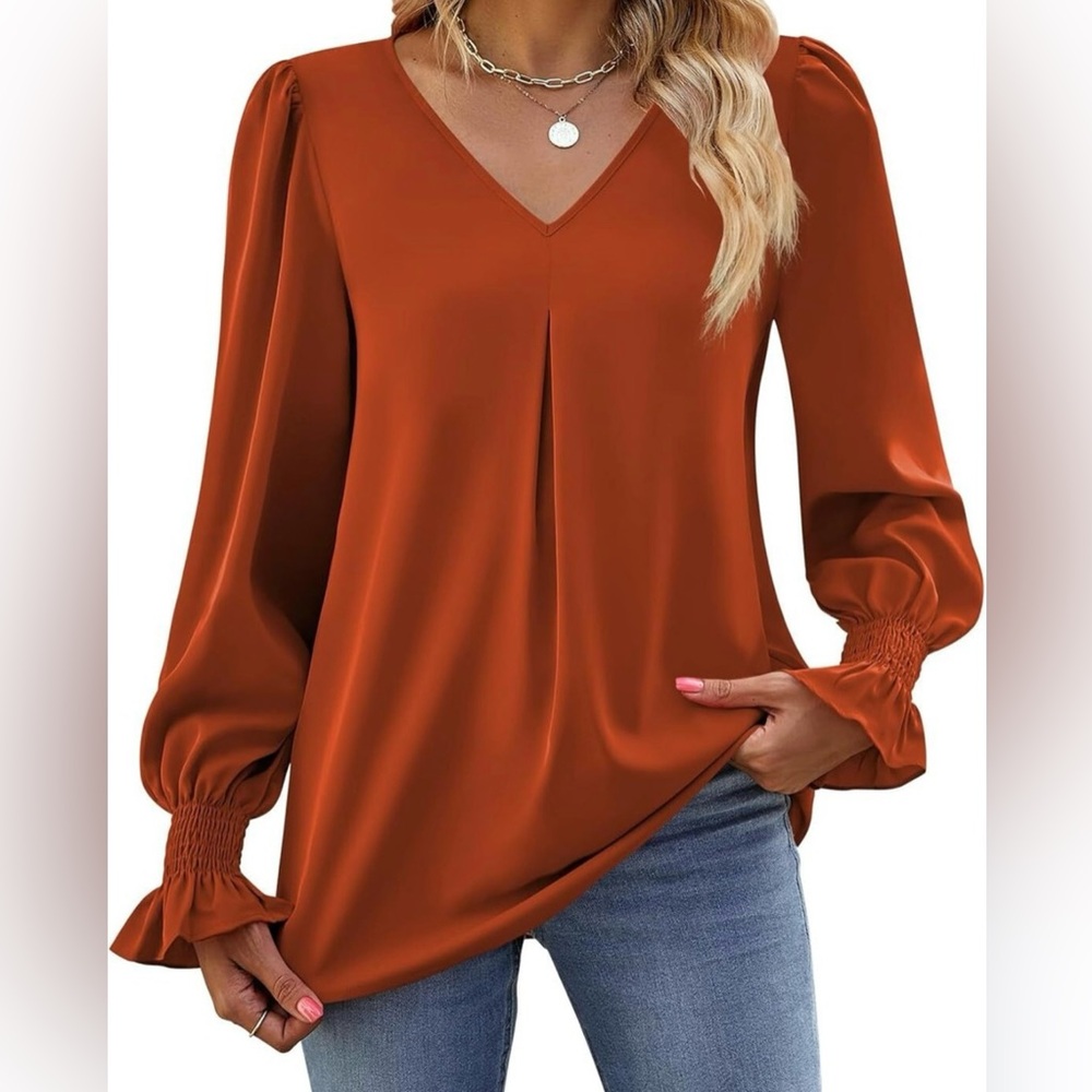 Deep Orange V-Neck Blouse